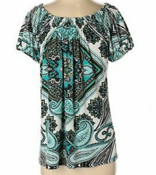 New STYLE & CO pretty Paisley Turquoise Teal Beautiful Versatile blouse - Picture 7 of 8